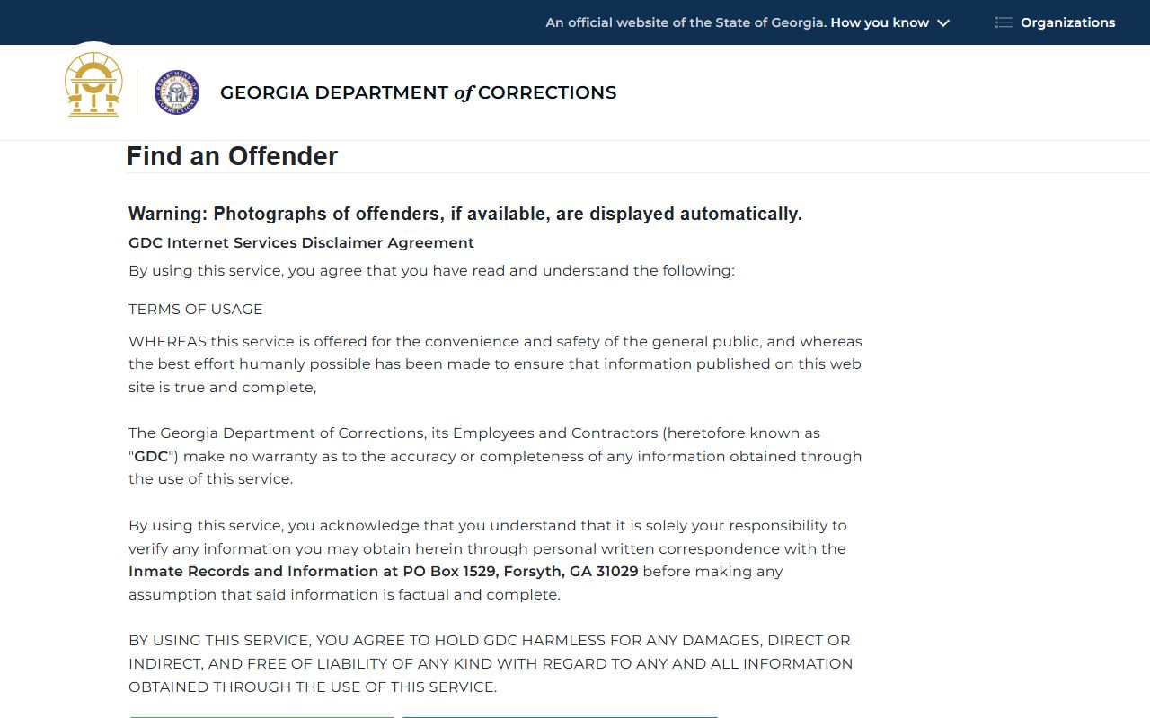 Washington County state inmate booking photos GDC offender query