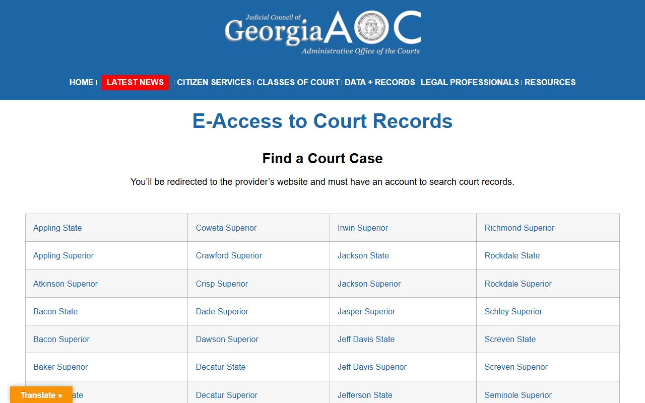 Washington County court records after arrest Georgia e-access search
