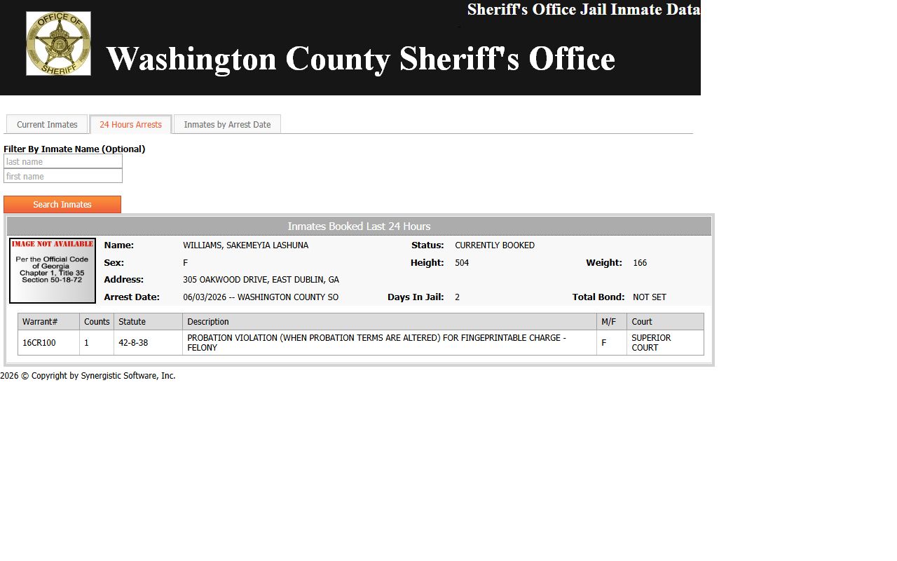 Washington County jail mugshots recent booking roster image field