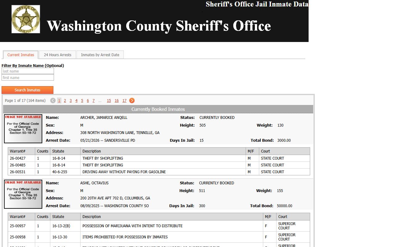 Washington County inmate records current inmates roster search